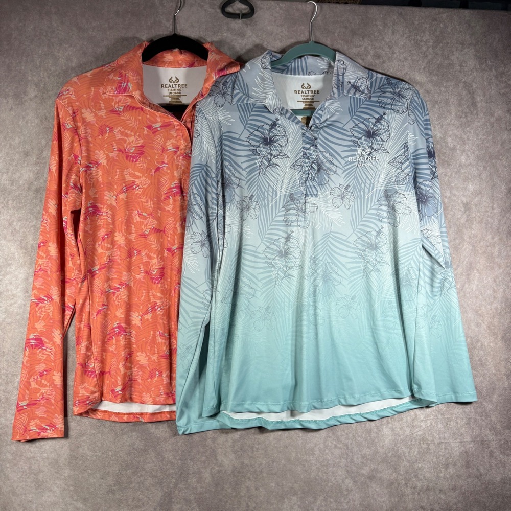 Realtree Fishing Shirt Womens Size Large Orange Blue Floral Performance Lot of 2